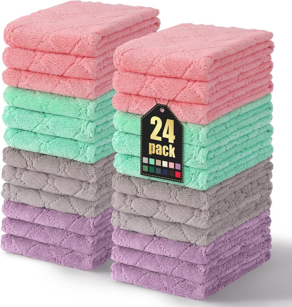 Homaxy 24 Pack Dish Towels for Kitchen (10 x 20 Inches, Multi Color), Super Soft and Absorbent Coral Velvet Dish Cloths for Washing Dishes, Nonstick Oil Fast Drying Microfiber Cleaning Cloth