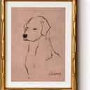 InSimSea Gold Bamboo Framed Canvas Wall Art, Minimalist Dog Sketch Animal Paintings, Antique Vintage Picture Frame with Mat, Victorian Home Wall Decor for Living Room Bedroom Gallery, 11x14inch