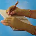 isotoner Women & Men Arthritis Compression Rheumatoid Pain Relief Gloves for joint support with Open/Full finger design (Large, Camel)