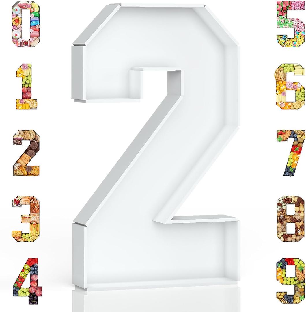 HILAVO Cardboard Number for Charcuterie, 13.7" Fillable Number Boxes for Cupcake Sweet Candy 2nd Birthday Anniversary Party Decorations