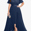 Pinup Fashion Plus Size Formal Dress - Evening Wedding Guest Cocktail Sequin Chiffon Long Dresses with Slit. Size 14W