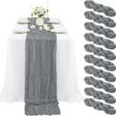 10 Pcs Gray Cheesecloth Table Runner 10FT, Gauze Table Runner for Wedding Reception Sheer Bridal Shower Birthday Party Boho Table Decoration, Rustic Romantic Wedding Runner (Grey)