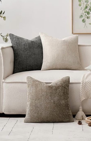Soft Chenille Decorative Throw Pillow Covers 20x20 Inch for Living Room Decor, Neutral Brown Sofa Couch Pillow Covers for Modern Home Decor Deal, Pack of 3 WT