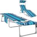 #WEJOY 3 in 1 Tanning Chair with Face Hole & Canopy, 300 lbs Heavy Duty 5 Positions Folding Face Down Lounge Chairs Outdoor with Pillow & Storage Bag Portable for Pool Beach Lawn Camping (Bluestrips), Oversized