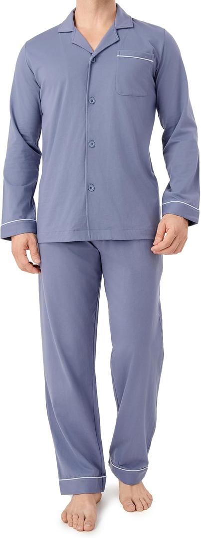 DAVID ARCHY Mens Pajamas Set Soft Cotton Notched Collar Pajamas for Men Long Sleeve Mens Sleepwear with Pockets & Front Fly, Size Large
