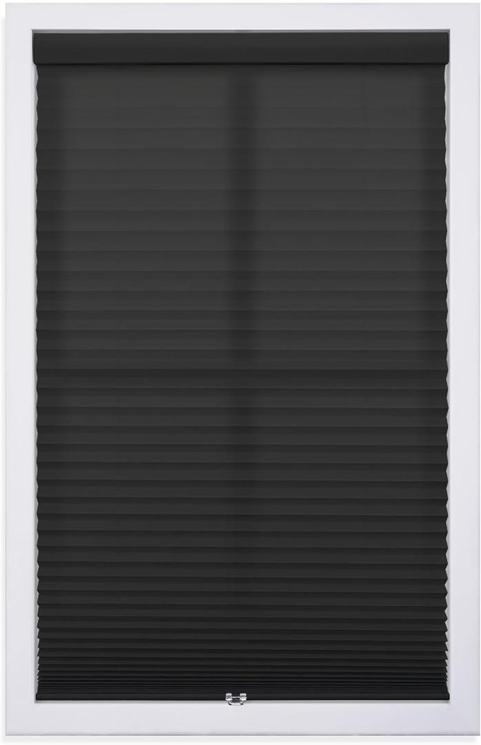 DEZ FURNISHINGS Cordless 1" Light Filtering Pleated Shade, Fabric, 32" W x 48" H, Black
