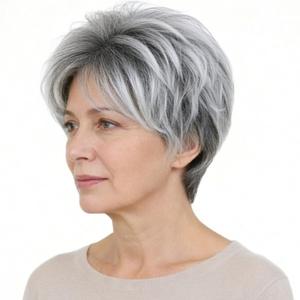 BECUS Gray Wig for Women, Pixie Cut Short Wigs for White Women, Grey Synthetic Wigs Natural Looking, Short Layered Hair with Free Wig Cap Party,Dairy