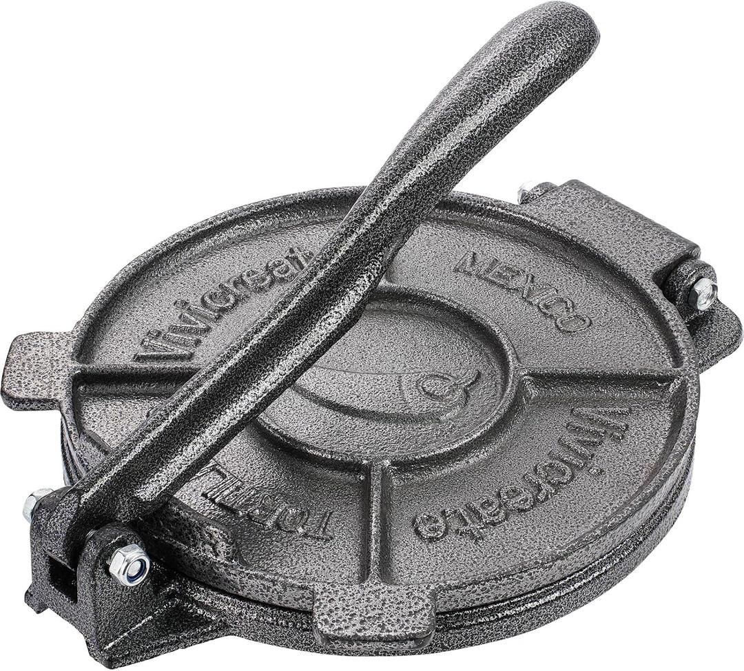 Vivicreate Tortilla Press Cast Iron 7.5 Inch, Heavy Duty Tortilla Maker, Roti Maker, Empanada Press, Dough Press for Tacos Flatbread Plantain, Mexican Kitchen Tool, Prensa Tortillas