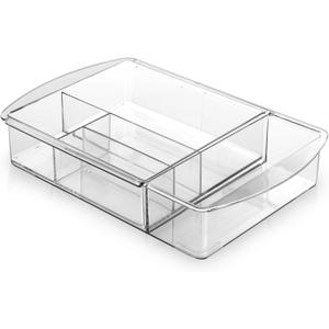 BINO | 7-Section Expandable Plastic Drawer Organizer | Makeup Storage | Space-Saving Makeup Storage | BPA - Free Material | Home Essential | Bathroom Vanity Organizer | Cosmetic