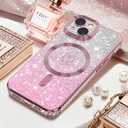 for iPhone 15 Plus case, Compatible with MagSafe, Luxury Plating Heart Pattern Design, Full Camera Lens Protector Soft TPU Protective Phone Case for Women Girls 6.7" (Pink)