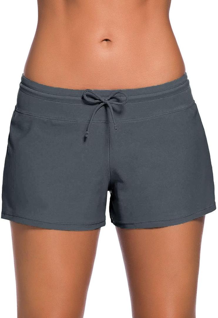Aleumdr Womens 3" Waistband Swimsuit Bottom Boy Shorts Swimming Panty (Large, Grey2)