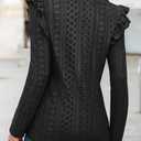 Women Eyelet Tops Casual Ruffle Long Sleeve Shirts Crew Neck Lace Embroidered Blouses Fall Outfits 2025 (Black)