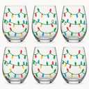 Maxcheck 6 Pack 18 oz Christmas Lights Glasses Set Christmas Stemless Glasses Fall Party Drinking Cups Clear Drinking Tumbler for Homes and Bars for Party Gift