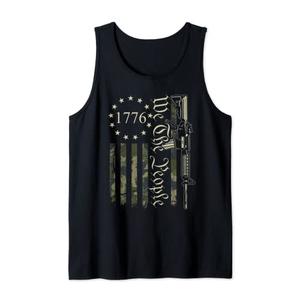 We The People - Funny Camo AR15 Military Pro Gun USA Flag Tank Top, XL