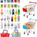 135Pcs Mini Shopping Cart Basket Miniature Food Drink Toy Supermarket Metal Handcart Dollar Bills Toys Dollhouse Store Grocery Accessories Kitchen Cosplay Play Game Party Model