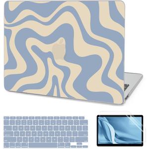 AKIT Compatible with MacBook Air 13 Inch Case 2022-2020 2019 2018 M1 A2337 A2179 A1932, Uniqu Pattern Laptop Hard Shell Case+Screen Protector+Keyboard Cover for MacBook Air 13.3 Inch 2020, Blue Wave