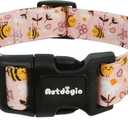 Dog Collar for Spring Summer, Pink Dog Collars with Bee & Flowers, Adjustable Cotton Puppy Dog Collars, Cute Girl or Boy Dog Collar Ideal for Small Medium Large Dogs,Pet Accessory,L