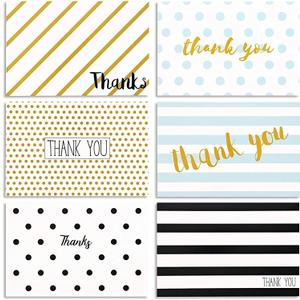 Juvale Thank You Cards with Envelopes - 48-Pack 4 x 6 In Multicolor Blank Notecards - Retro Striped & Polka Dot Designs - Bulk Thank You Notes with Envelopes Set
