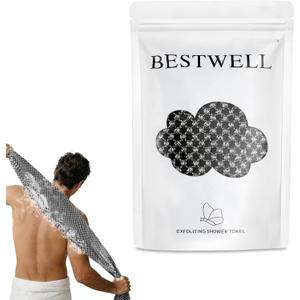 BESTWELL Exfoliating Shower Towel 47", Premium Scrub Wash Cloth for Body Face, 2-in-1 Exfoliating Towel-Body Scrubber for All Skin Types, Exfoliating Washcloth for Men and Woman