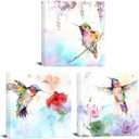 Canvbay 3Pcs Bird Canvas Wall Art Animal Picture Artwork Hummingbirds and Red Purple Flower Canvas Print Abstract Painting Vintage Wall Decor for Bedroom Office Farmhouse 12x12inchx3pcs (Small)