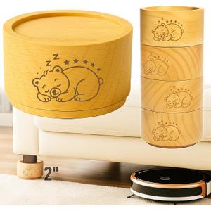Bed Risers Furniture Legs, Solid Wood Furniture Raisers with Sleepy Bear Pattern, 2" Stackable Non-Slip Heavy-Duty Wooden Sofa Frame Feet (Beige, 2inch)