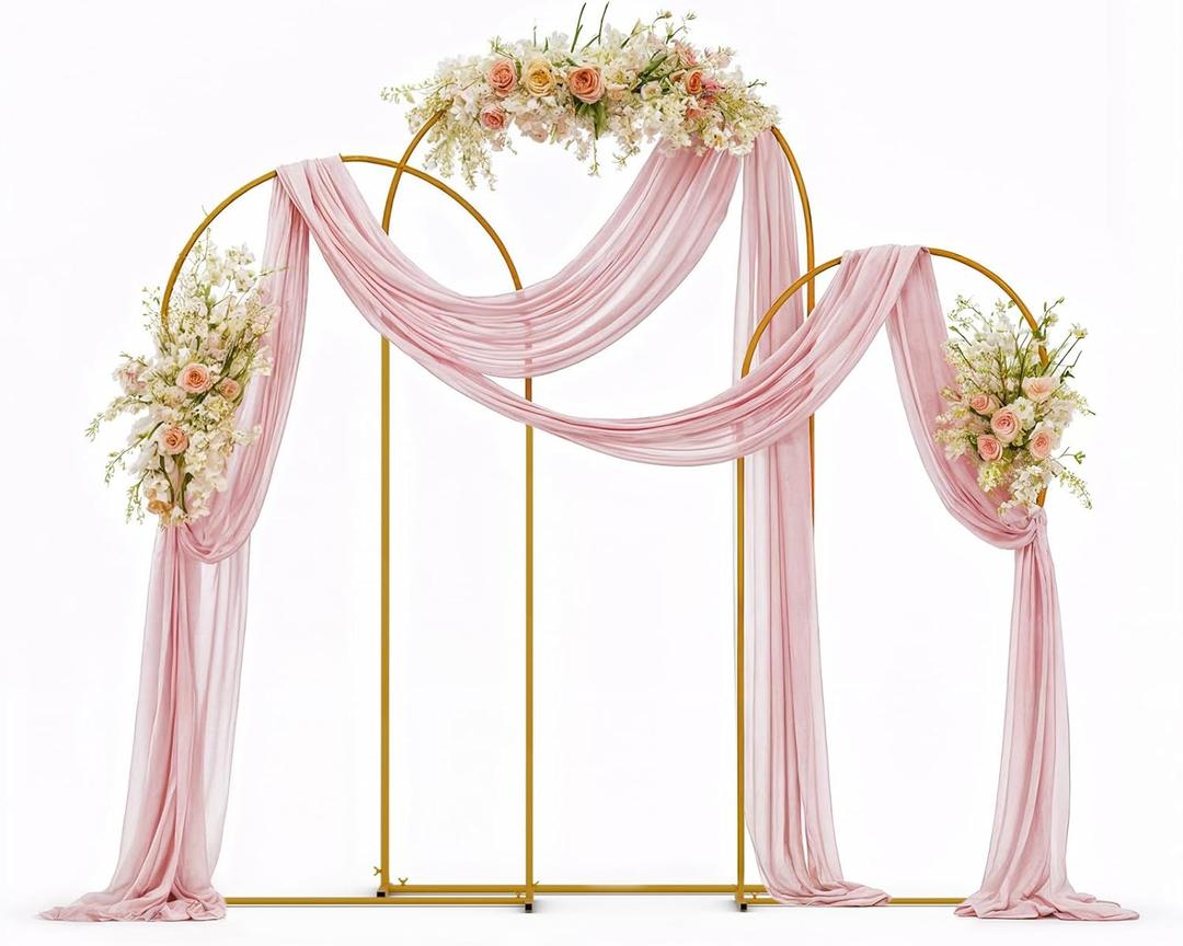 3 Pack Wedding Arch Backdrop Stand, (7.2FT, 6.6FT, 6FT) Gold Balloon Arch Stand, Set of 3 Metal Arched Frame Decoration for Wedding, Birthday, Baby Shower, Party