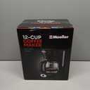 Mueller 12-Cup Drip Coffee Maker - Borosilicate Carafe, Auto-Off, Reusable Filter, Anti-Drip, Keep-Warm Function, Clear Water Level Window Coffee Machine, Kitchen Essentials & Accessories (Black)