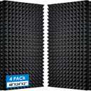 Acoustic Foam Panels, 48 x 24x 2 Inches, Pyramid Design, 4 Pack, Sound Proof, High Density, Fire Resistant, Black, for Wall and Ceiling (Black 4PCS)