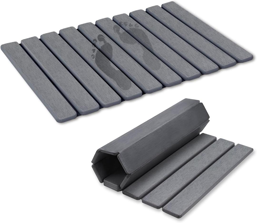 Revid Foldable Stone Bath Mats for Bathroom, 24"(L)16"(W) Absorbent Diatomaceous Earth Bath Mat, Non-Slip Quick Dry Bath Mat, Dark Grey