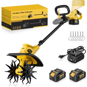 Cordless Tiller Cultivator, 12" Tilling Width, 8" Depth, 2x4.0Ah Batteries