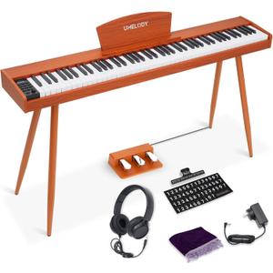 88 Key Digital Piano with Semi-Weighted Keys, Full Size Electric Keyboard for Beginners & Adults, Realistic Touch, Built-in Speakers, Sustain Pedal, Ideal for Home Practice & Learning, Brown