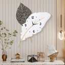 18x27 inch Large Modern Feather Leaf Shape Wall Clock for Living Room Decor, White Unique Silent Decorative Art Clock for Home Bedroom Office Dining Kitchen