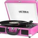 Victrola Journey Bluetooth Portable Suitcase Record Player  with Built-in Speakers, 3 Speed Vinyl Record Player, RCA Out, Headphone Jack, Pink