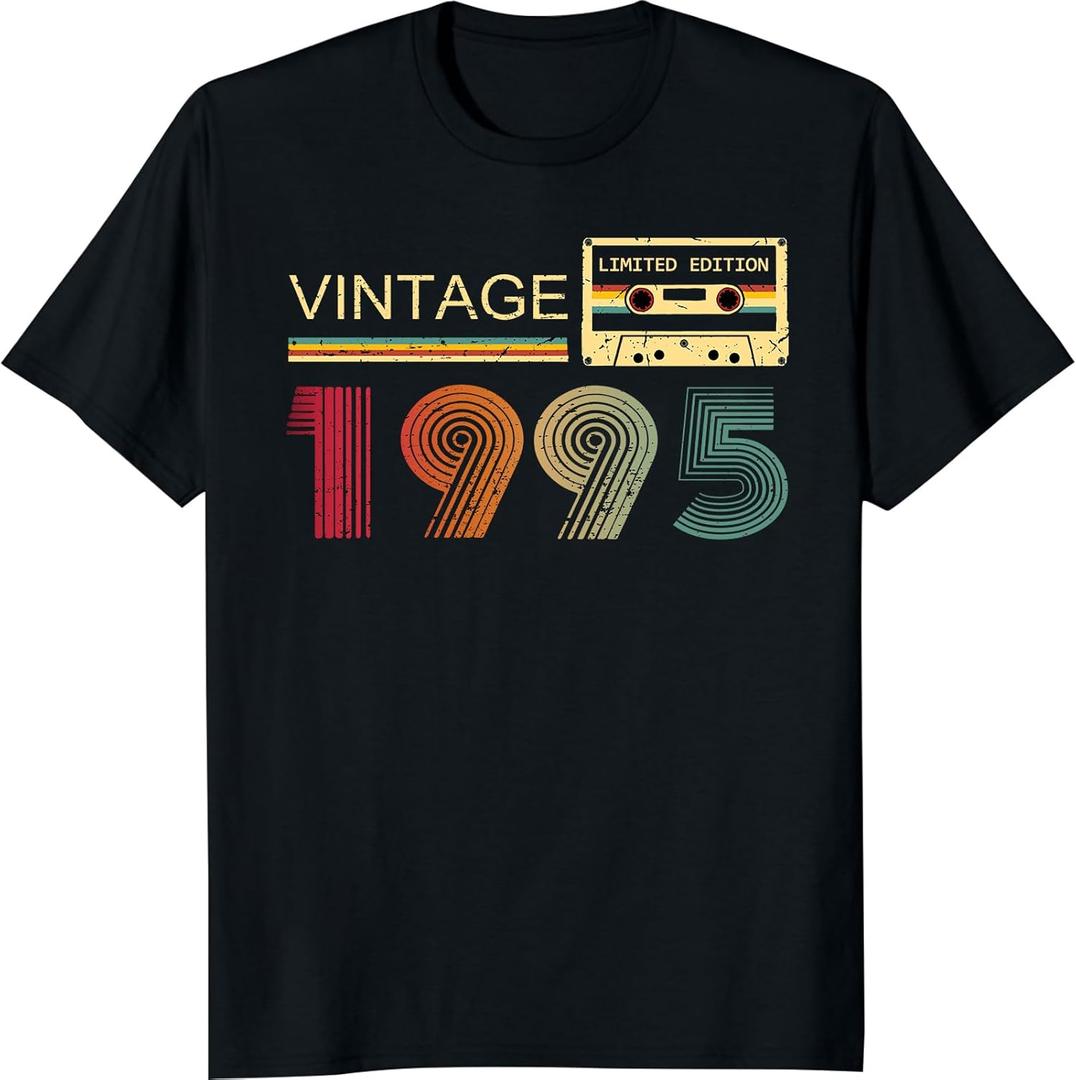 Vintage 1995 T Shirts for Men 30th Birthday Gifts for Men Dad Fathers Day Birthday Gifts for Husband Friend 1995 Tshirt (Black, M)