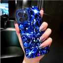Cavdycidy for iPhone 16 Pro Max Case for WomenVery Shiny Luxury Bling Phone Case with 3D Glitter Sparkle Crystal Rhinestone Diamond GemsSoft TPU Bumper Cover for Girly GirlsBlue