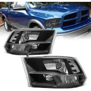 AS Headlight Assembly Compatible with 2009 2010 2011 2012 2013 2014 2015 2016 2017 2018 Dodge Ram 1500,2010-2018 Dodge Ram 2500/3500 Pickup QUAD Black Housing Pair (Not Fit Factory Projector Style)
