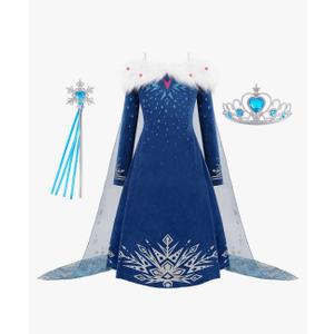 Princess Costume for Girls Halloween Dress Snow Cosplay Christmas Birthday Party Dress Up Outfit Blue 140