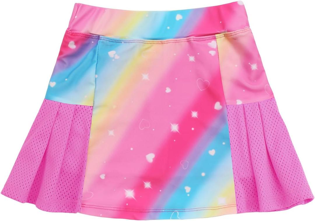 JESKIDS Girls' Tennis Golf Skirts with Shorts Pickleball Athletic Pleated Skort 6~13T (Pink, XL)