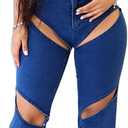 Denim 2 Piece Outfit for Women Sleeveless Cropped Tank Top Bodycon Pants Set Sexy Jean Hollow Out Party Club Tracksuit (Blue, M)