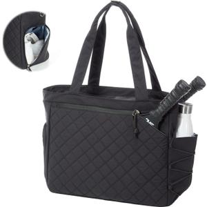 Pickleball Bag Fits 2 to 6 Paddles, Quilted Pickle ball Tote Bags for Women and Men with Shoe Compartment and Fence Hook, Great Pickleball Gifts