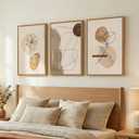 Framed Neutral Abstract Boho Wall Art Bedroom, 3 Piece Brown Black Botanical Minimalist Floral Lines Canvas Artwork for Walls, Modern Bohemian Pictures for Living Room Home Office Wall Decor, 16x24 In