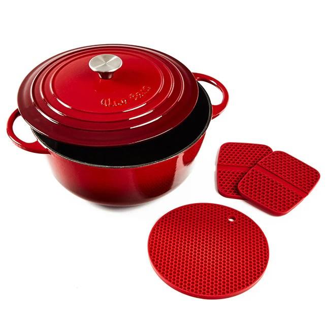 ENAMELED CAST IRON DUTCH OVEN 6QT, RED