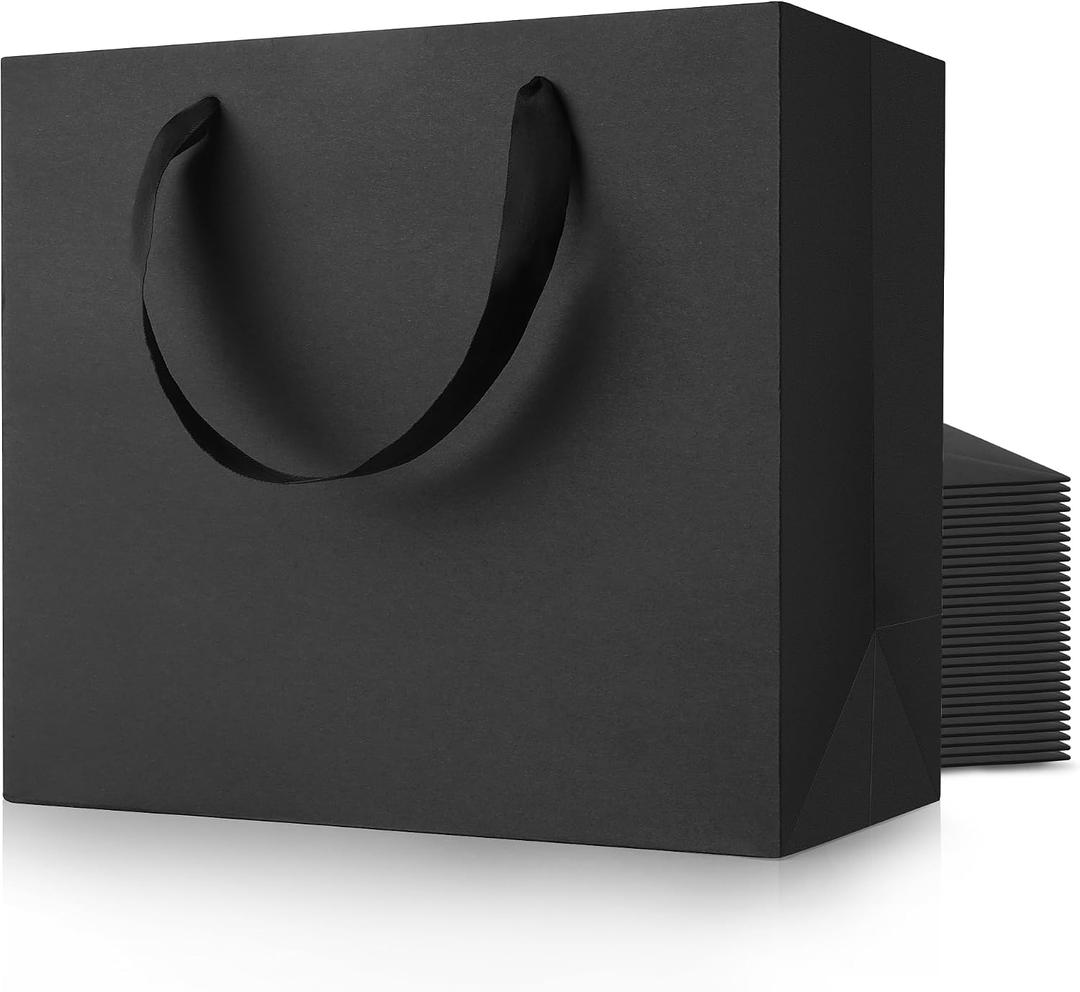 MOXARYSU Black Gift Bags With Handles: 12.5x4.5x11 Inch 50pcs Large Paper Gags Bulk For Party Shopping Birthday Wedding (50)