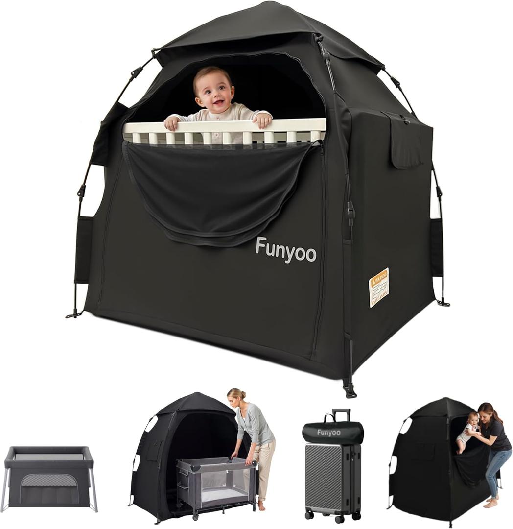 Blackout Pop Up Tent for Babies and Toddlers, One Click Setup Baby Travel Crib Tent, Blackout Cover for Pack N Play and Baby Crib