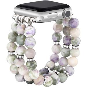 JR.DM Natural Stone Beaded-Bands Women Compatible with Apple Watch, Size: 41/40/38/42mm(Series 10/11), Fashion Stretch Handmade Bracelet Fancy Boho Elastic Strap for iWatch 