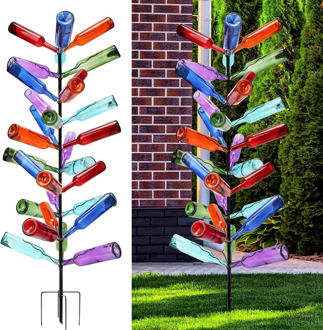 1 Pcs Tall Wine Bottle Tree 30 Wine Bottle Tree Outside 70.8 Inch Christmas Bush Colorful Holder Artificial Black Metal Trees Garden Decorative for Wedding Outdoor Decor