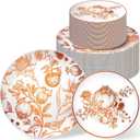 Fall Thanksgiving Disposable Plastic Plates Set for Guests Wildflower Pomegranate Chinoiserie Embossed Vintage Dessert Tableware for Autumn Wedding Party Dinnerware Supplies(50 Pcs)