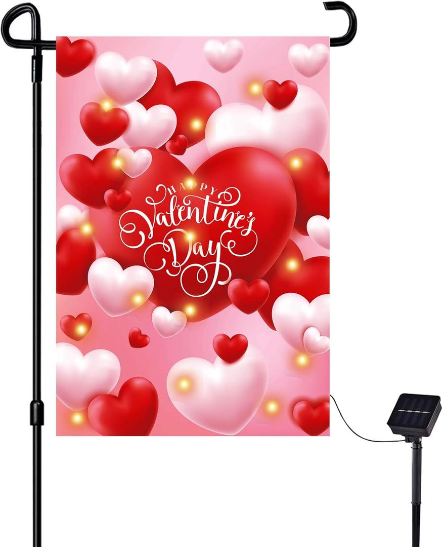 Valentine Garden Flag,8 Lighting Modes LED Flag Valentine Flag 12.5 x 18 Inch House Flags for Yard Decoration