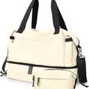 Gym Bag for Men Women, Tactical Travel Duffel bag with Removable Dividers & Shoe Compartment, Weekender Carry on Bag with Toiletry Bag, Overnight Range Bag for Workout Soccer Yoga Gym (White)