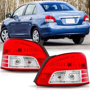 Tail Lights Assembly Pair for 2007 2008 2009 2010 2011 Toyota Yaris 4-Doors Sedan Red Taillights Rear Back Brake Lmaps Replacement Driver and Passenger Side,Chrome Housing Clear Lens